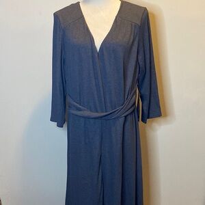 Avenue Blue Sheath Dress with V-Neck and 3/4 Sleeves